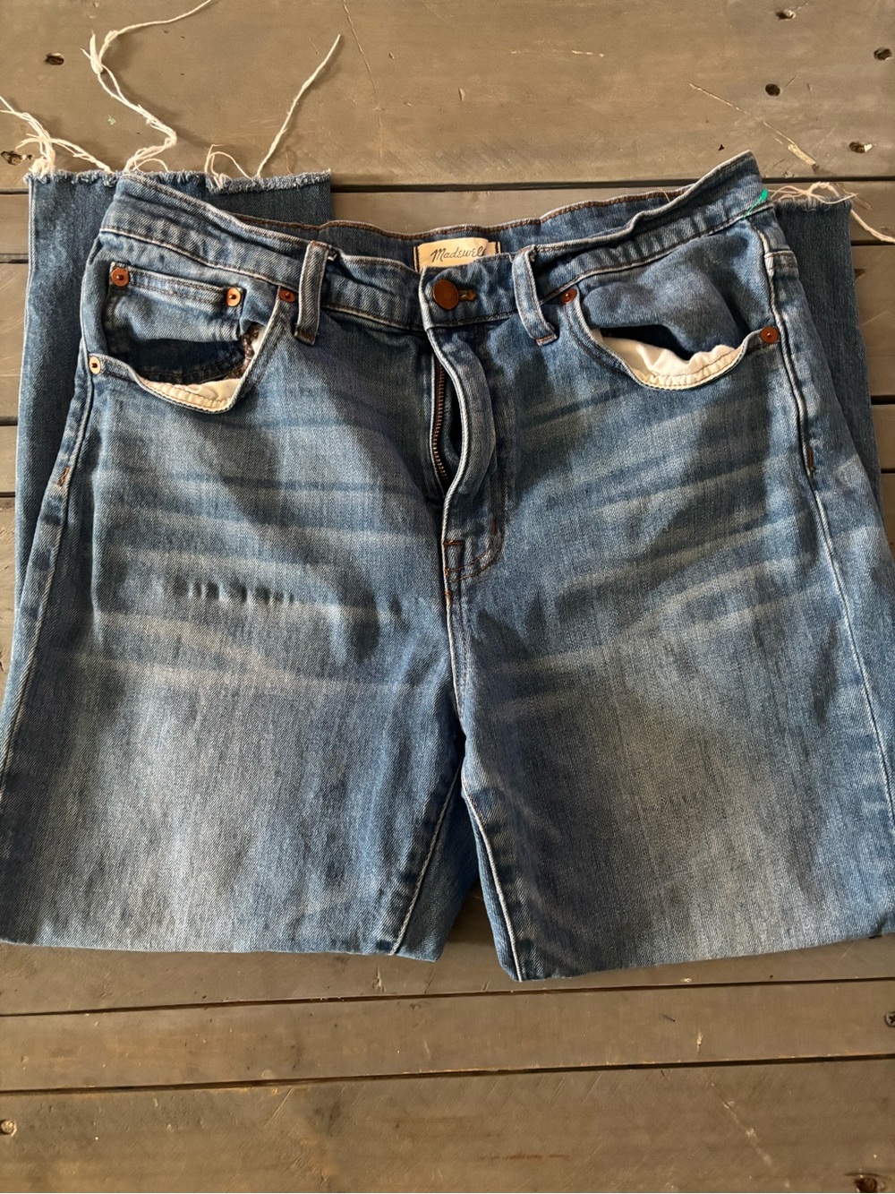 Madewell The High-Rise Slim Crop Boyjean — Medium Indigo Wash